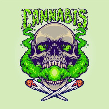 İş Logonuz için Marihuana Vector illüstrasyonları tüttüren Kafatası Kafa Esrar Bulutları, maskot tişörtü, çıkartma ve etiket tasarımları, poster, tebrik kartı reklam şirketi veya markalar.