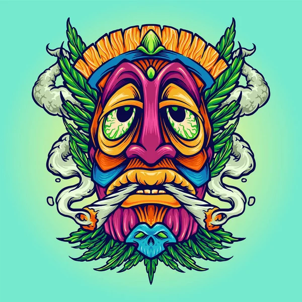 Tiki Joint Kush Smoking Weed Cannabis Vector Illustrationen Für Ihre — Stockvektor