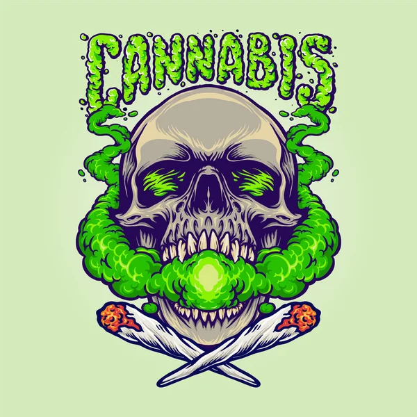 Skull Head Cannabis Clouds Smoking Marihuana Vector Illustrationen Für Ihre — Stockvektor