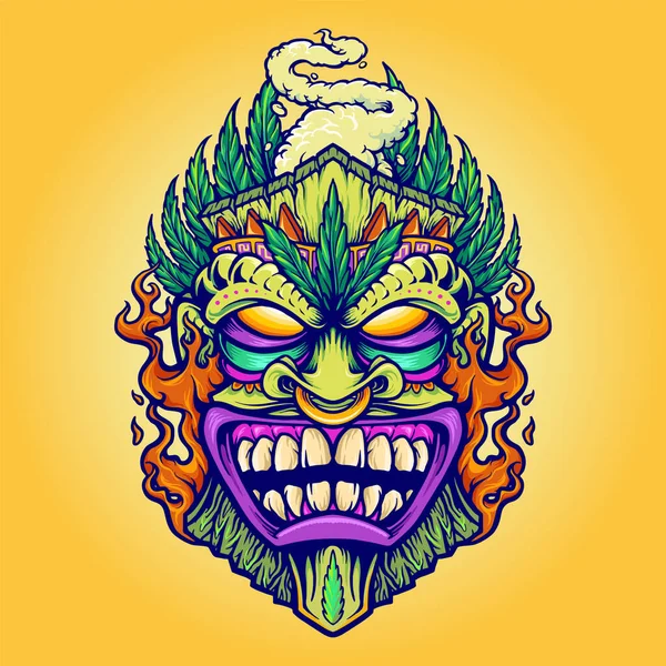 Tiki Marijuana Levél Cloud Vape Vector Illusztrációk Munkádhoz Logó Kabala — Stock Vector