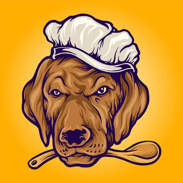 Chef Food Dog Mascot Illustrazioni Vettoriali Tuo Lavoro Logo Shirt — Vettoriale Stock