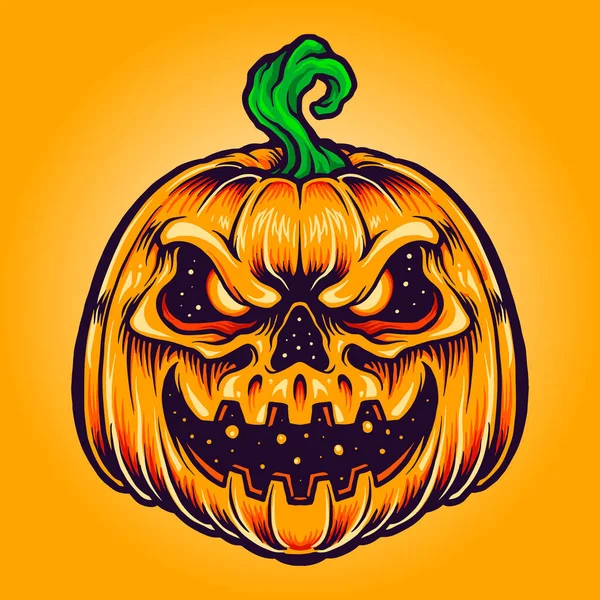 Halloween Pumpkin Creepy Smile Vector Illustrations Your Work Logo Mascot — Stock Vector