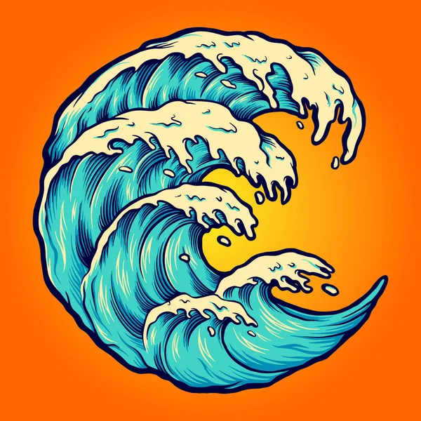 Ocean Wave Beach Crashing Vector Illustration Your Work Logo Mascot — 스톡 벡터