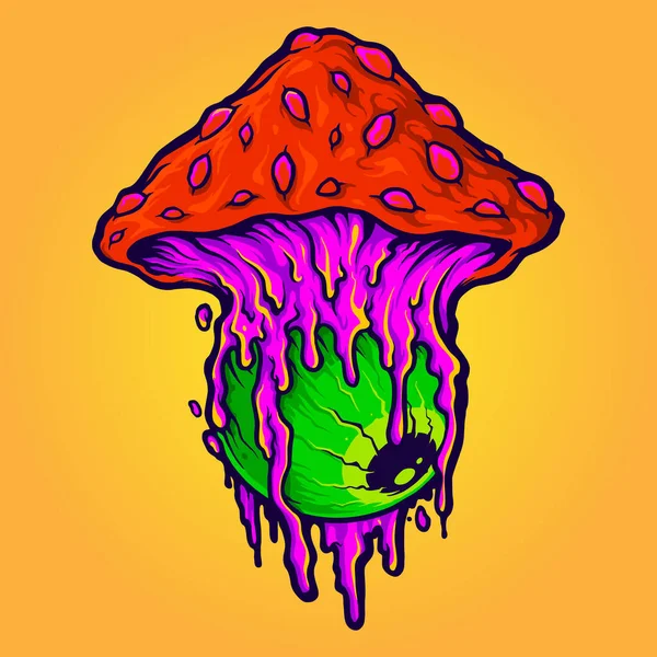 红色真菌眼融化蘑菇病媒图片为您的作品标志 吉祥物商品T恤 贴纸和标签设计 贺卡广告商公司或品牌 — 图库矢量图片