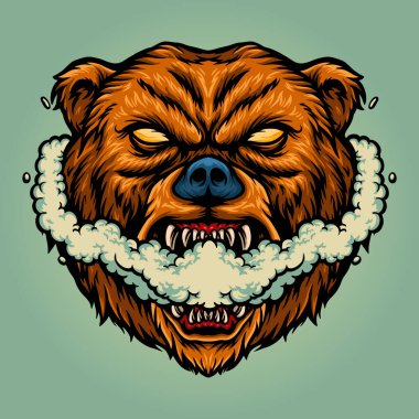 İş Logosu, maskot tişörtü, çıkartma ve etiket tasarımları, poster, tebrik kartı reklam şirketi ya da markalar için Bear Smoking Vape Grizzly Vector çizimleri.