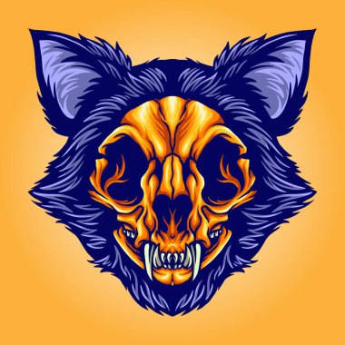 İş Logonuz, maskot tişörtleriniz, çıkartmalarınız ve etiket tasarımlarınız, afişleriniz, tebrik kartlarınız reklam şirketiniz veya markalarınız için Kedi Kafatası Baş Vektör çizimleri.