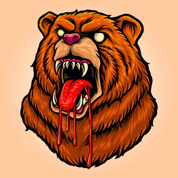 Bloody Bear Angry Face Vector Illustrations Your Work Logo Maskot — Stockový vektor