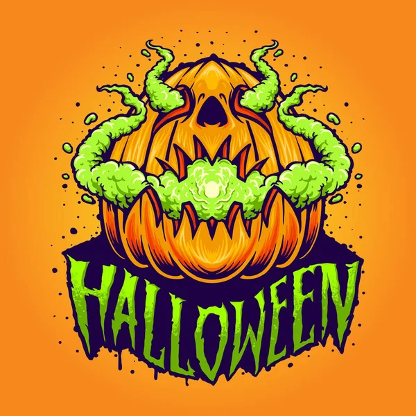 Pumpkin Smoke Halloween Spooky Vector Illustration Your Work Logo Mascot — 스톡 벡터