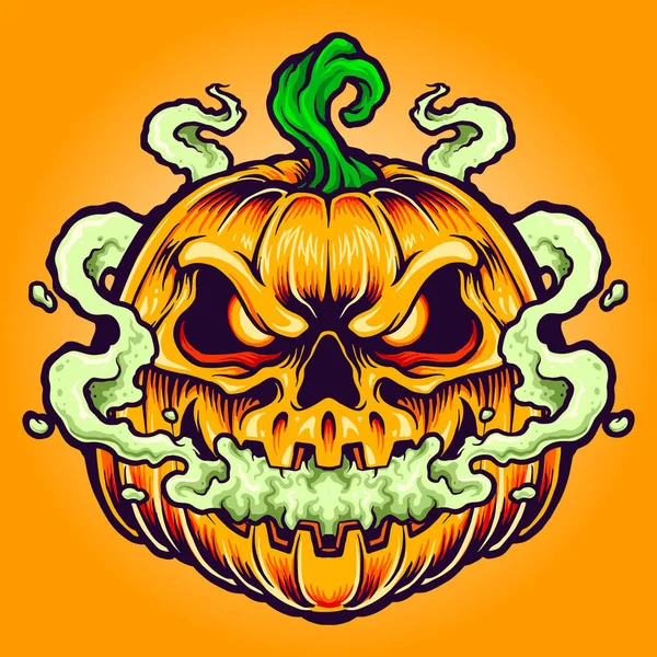 Roken Pompoen Wolken Halloween Vector Illustraties Voor Werk Logo Mascotte — Stockvector