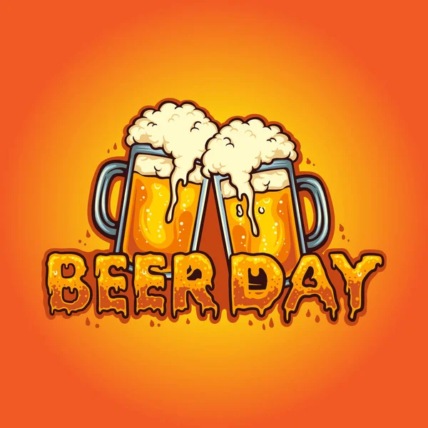 Beer Day Typeface Joint Two Glass Alcohol Vector Ilustrações Para — Vetor de Stock