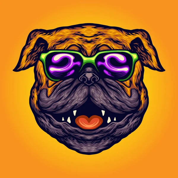 Cool Pug Perro Gafas Sol Verano Dibujos Animados Vector Ilustraciones — Vector de stock