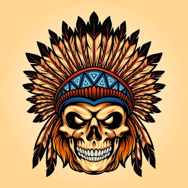 Indian Angry Skull Geïsoleerde Vector Illustraties Voor Werk Logo Mascotte — Stockvector