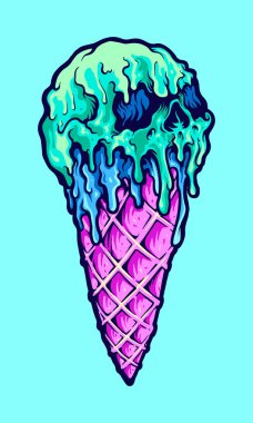 Dondurma Kafatası, iş logonuz için Korku Cadılar Bayramı Vektörü illüstrasyonları, maskot tişörtü, çıkartma ve etiket tasarımları, poster, tebrik kartı reklam şirketi veya markalar için izole edilmiş..