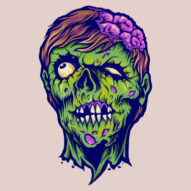 İş Logonuz için klasik Zombi Korku Vektörü illüstrasyonları, maskot tişörtü, çıkartmalar ve etiket tasarımları, poster, tebrik kartları reklam şirketi veya markalar.