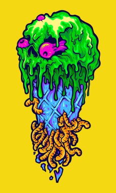 Ürkütücü dondurma külahı korku vektör çizimleri iş logonuz için, maskot tişörtü, çıkartma ve etiket tasarımları, poster, tebrik kartı reklam şirketi veya markalar için.