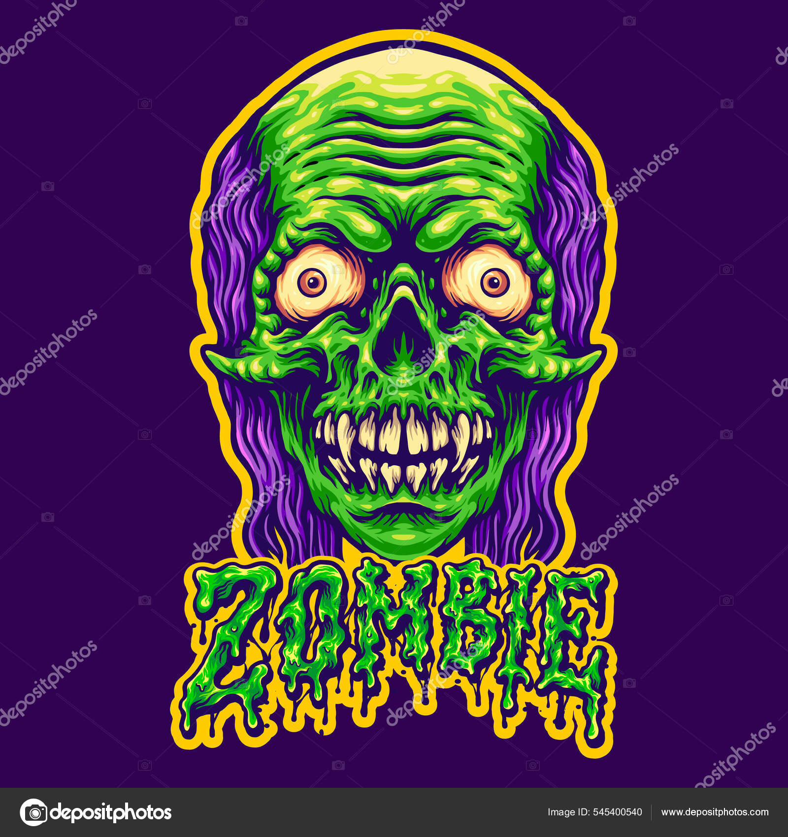 Spooky Zombie Head Text Ilustraciones Vectoriales Para Trabajo Logotipo  Camisetas Vector de stock #545400540 de ©artgrarisstudio.gmail.com, image size:1600x1700