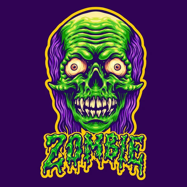 Spookachtige Zombie Head Text Vector Illustraties Voor Werk Logo Mascotte — Stockvector