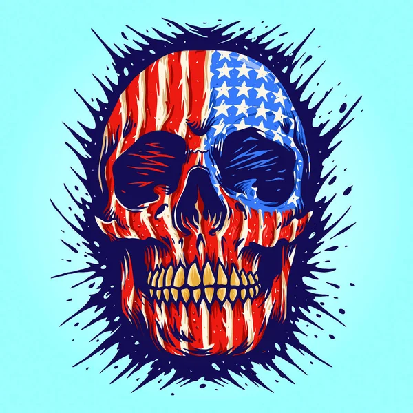 American Flag Skull Gold Dental Vector Illustraties Voor Werk Logo — Stockvector