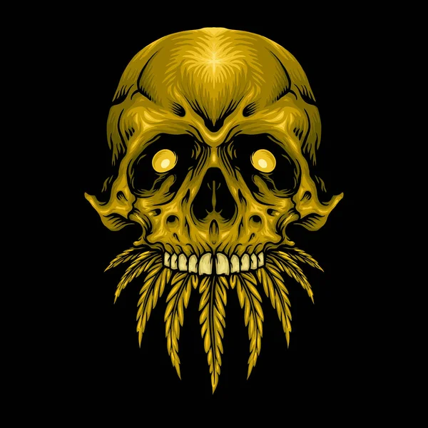 Gold Skull Cannabis Weed Leaves Vector Illustrations Your Work Logo — Stockový vektor