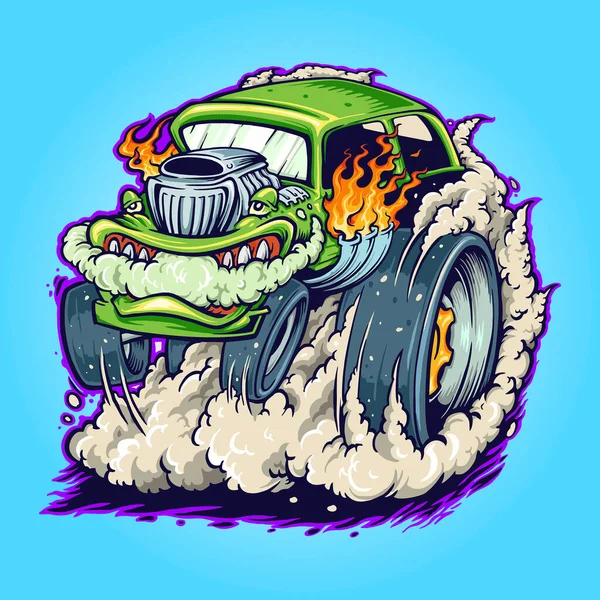 Hot Road Car Monster Vape Vector Ilustraciones Para Trabajo Logotipo — Vector de stock