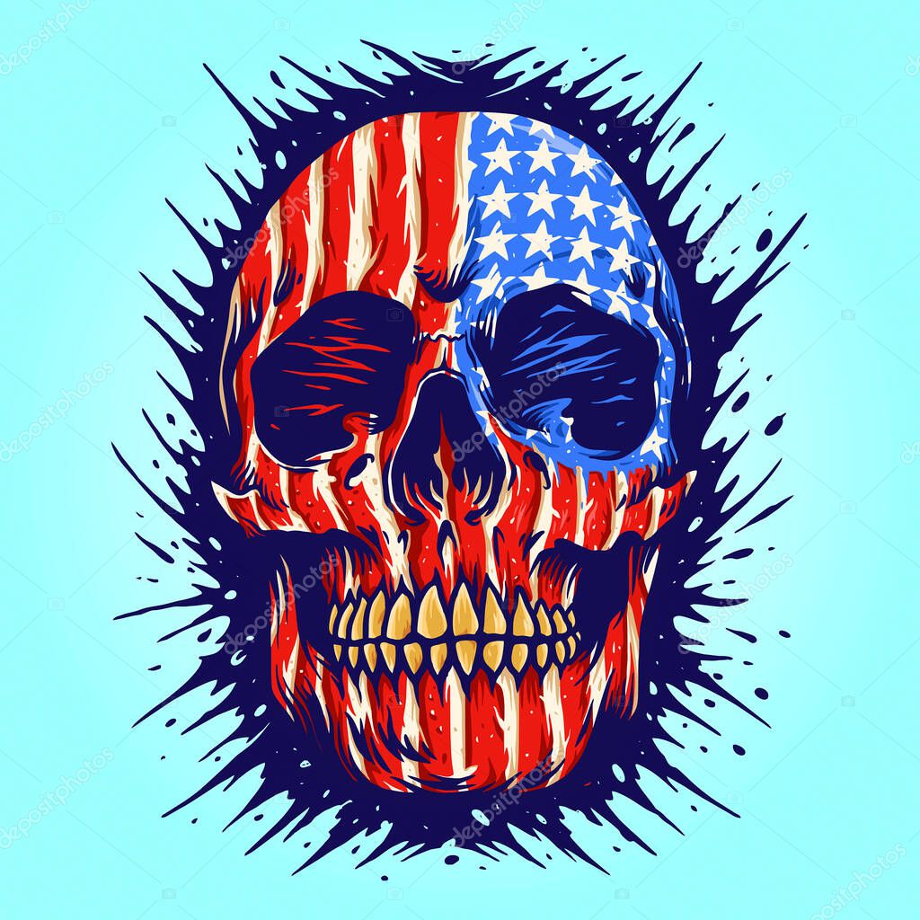 American Flag Skull Gold Dental Vector illustrations for your work Logo, mascot merchandise t-shirt, stickers and Label designs, poster, greeting cards advertising business company or brands.