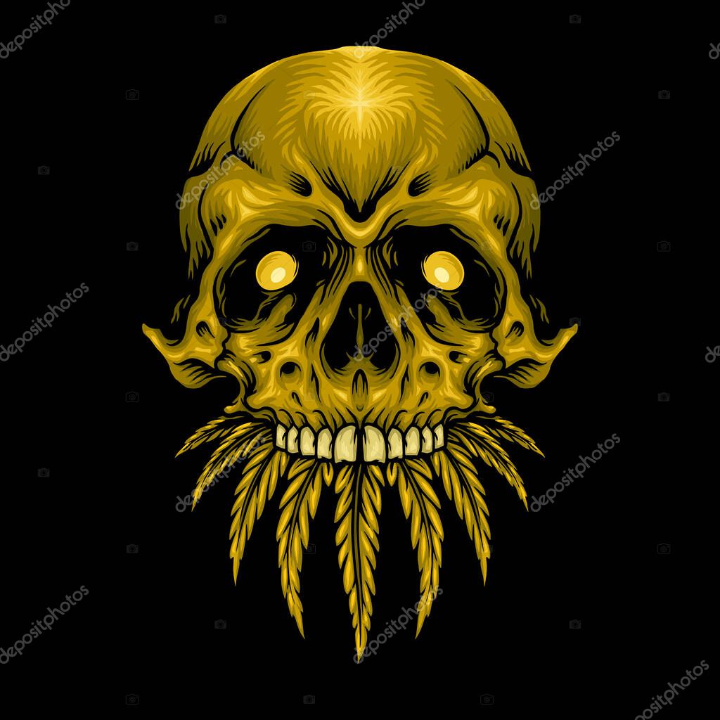 Gold Skull Cannabis Weed Leaves Vector illustrations for your work Logo, mascot merchandise t-shirt, stickers and Label designs, poster, greeting cards advertising business company or brands.
