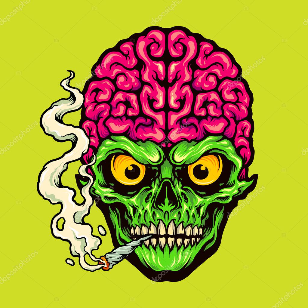 Smoking Skull Weed Cigarette Vector illustrations for your work Logo, mascot merchandise t-shirt, stickers and Label designs, poster, greeting cards advertising business company or brands.