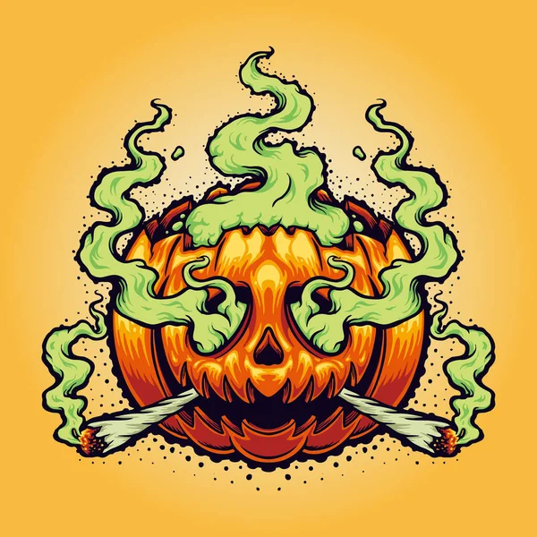 Halloween Weed Smoke Rajzfilm Vektor Illusztrációk Munka Logo Kabala Áru — Stock Vector