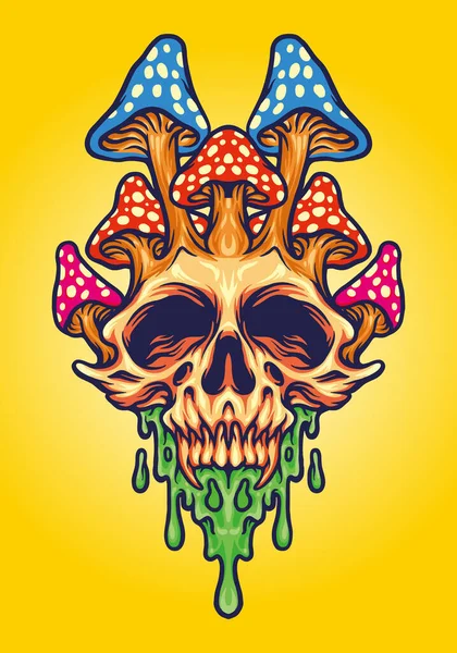 Fungus Skull Psychedelic Melt Vector Illustration Your Work Logo Mascot — 스톡 벡터