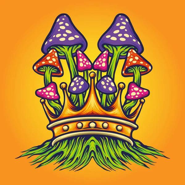 King Mushrooms Oyster Vector Illustrationer För Ditt Arbete Logo Maskot — Stock vektor