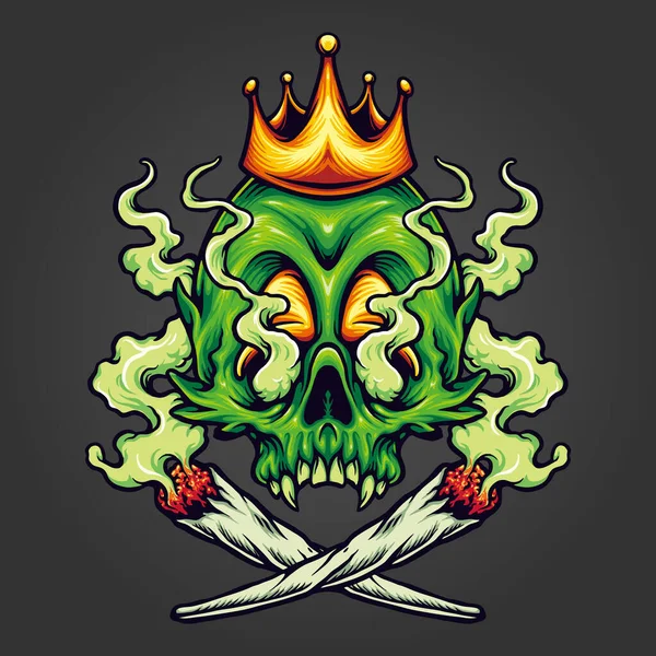 King Skull Cannabis Weed Smoking Illustrazioni Vettoriali Tuo Lavoro Logo — Vettoriale Stock