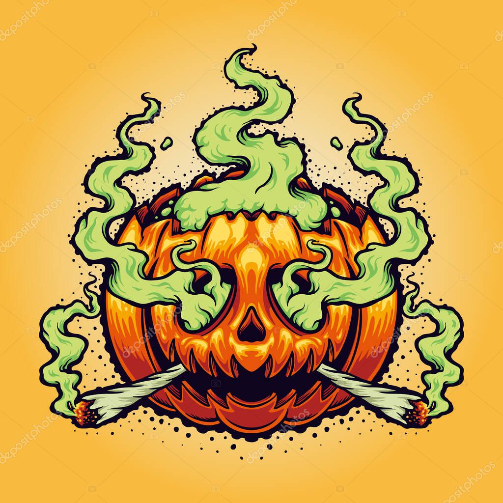 Halloween Weed Smoke Cartoon Vector illustrations for your work Logo, mascot merchandise t-shirt, stickers and Label designs, poster, greeting cards advertising business company or brands.