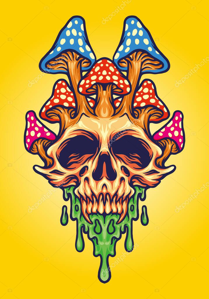 Fungus Skull Psychedelic Melt Vector illustrations for your work Logo, mascot merchandise t-shirt, stickers and Label designs, poster, greeting cards advertising business company or brands.