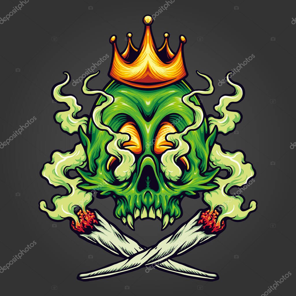 King Skull Cannabis Weed Smoking Vector illustrations for your work Logo, mascot merchandise t-shirt, stickers and Label designs, poster, greeting cards advertising business company or brands.