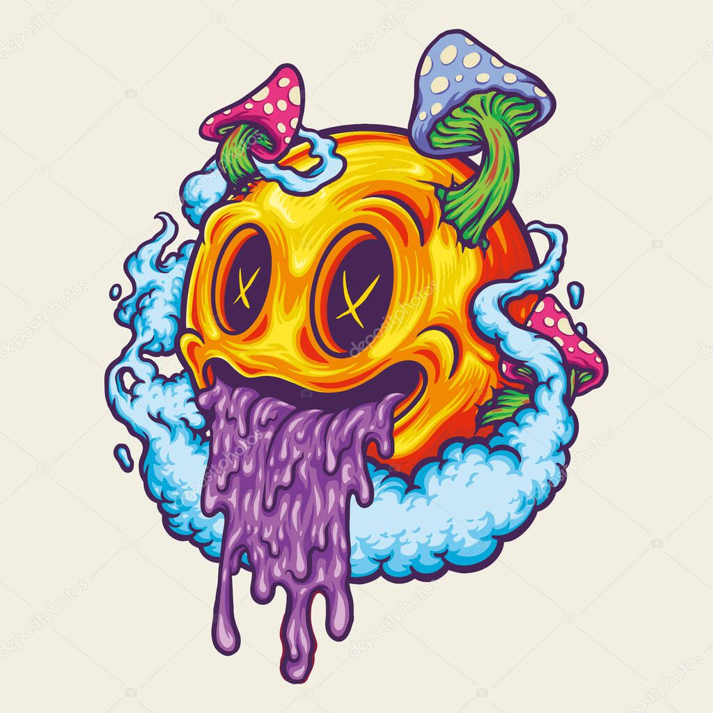 Yellow Smiley Icon Psychedelic Fungus Vector illustrations for your work Logo, mascot merchandise t-shirt, stickers and Label designs, poster, greeting cards advertising business company or brands.