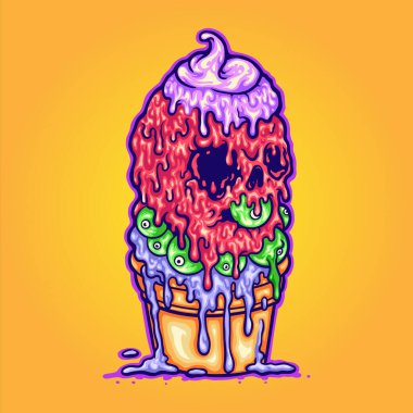 İş Logonuz için ICe Cream Melt Vector çizimleri, maskot tişörtü, çıkartmalar ve etiket tasarımları, poster, tebrik kartları reklam şirketi veya markalar.