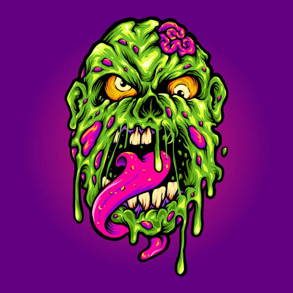 Zombie Head Horror Cartoon Vector Ilustrações Para Seu Trabalho Logotipo —  Vetores de Stock