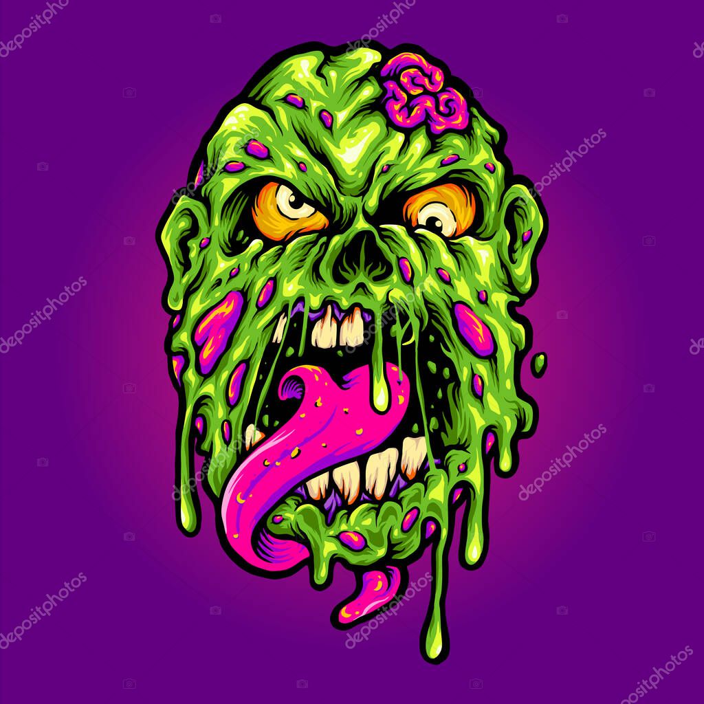Zombie Head Horror Cartoon Vector illustrations for your work Logo, mascot merchandise t-shirt, stickers and Label designs, poster, greeting cards advertising business company or brands.