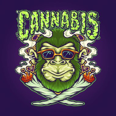 Esrar Ortak Maymun Cannabis Vector çizimleri iş logonuz, maskot tişörtü, çıkartmalar ve etiket tasarımları, poster, tebrik kartı reklam şirketi veya markalar için.