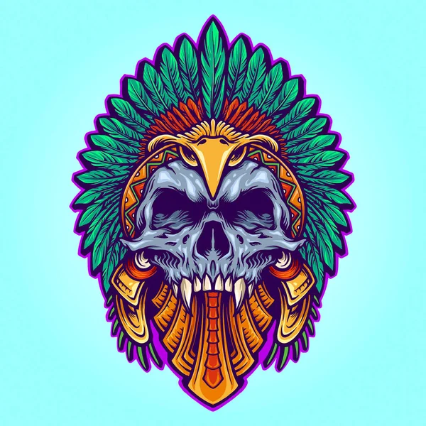 Aztec Indian Death Skull Tattoo Vector Illustrazioni Vostro Lavoro Logo — Vettoriale Stock