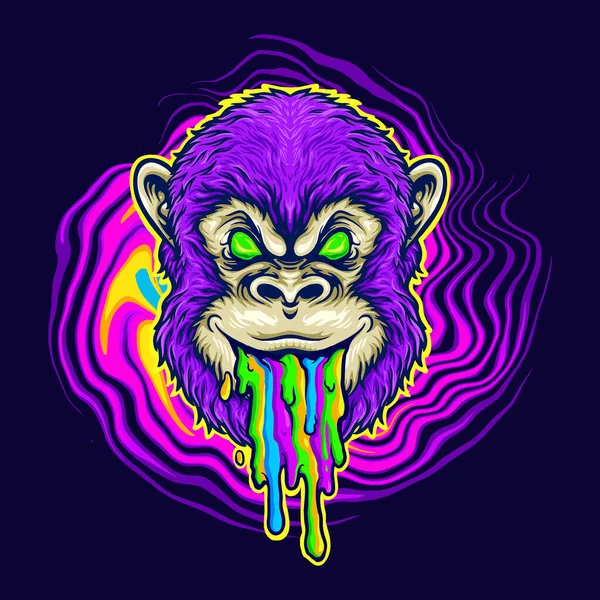 Monkey Trippy Psychedelic Vector Illustrations Your Work Logo Maskot Merchandise — Stockový vektor