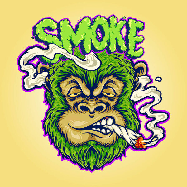 Monkey Weed Joint Smoking a Cigarette Vector illustrations for your work Logo, mascot merchandise t-shirt, stickers and Label designs, poster, greeting cards advertising business company or brands.