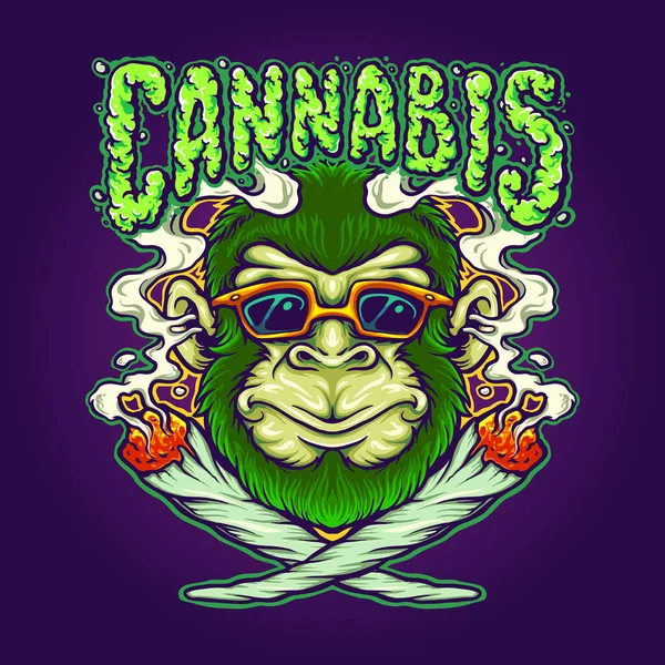 Gräs Gemensamma Cool Monkey Cannabis Vektor Illustrationer För Ditt Arbete — Stock vektor