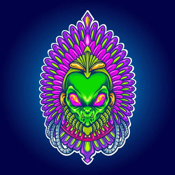 Alien Aztec Indian Space Vector Illustrationer För Ditt Arbete Logo — Stock vektor