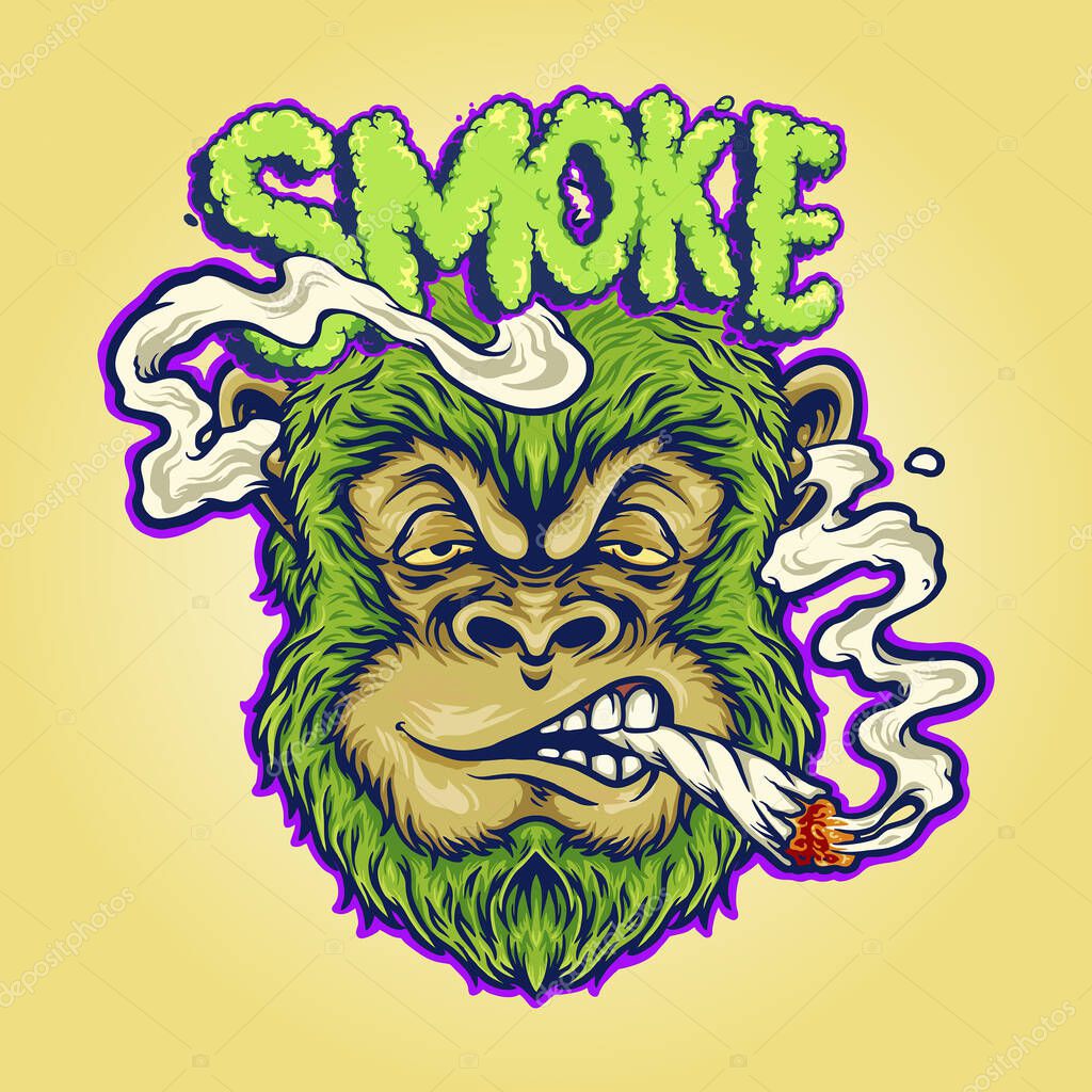 Monkey Weed Joint Smoking a Cigarette Vector illustrations for your work Logo, mascot merchandise t-shirt, stickers and Label designs, poster, greeting cards advertising business company or brands.