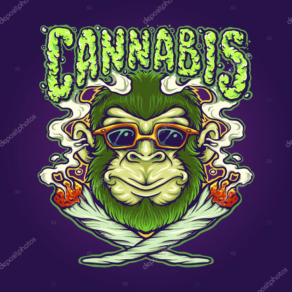 Weed Joint Cool Monkey Cannabis Vector illustrations for your work Logo, mascot merchandise t-shirt, stickers and Label designs, poster, greeting cards advertising business company or brands.