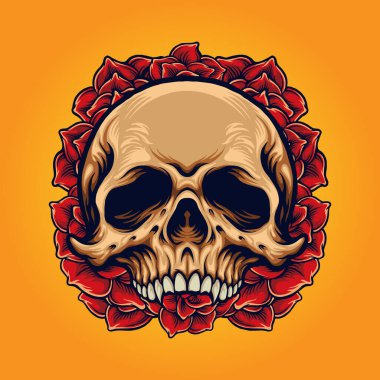 İş Logonuz için Sugar Skull Roses Frame Vector illüstrasyonları, maskot tişörtü, çıkartmalar ve etiket tasarımları, poster, tebrik kartları reklam şirketi veya markalar.