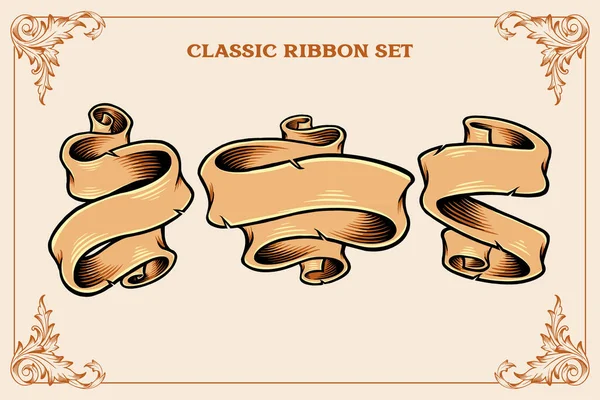 Retro Classic Ribbon Set Illustrazioni Vettoriali Tuo Lavoro Logo Shirt — Vettoriale Stock