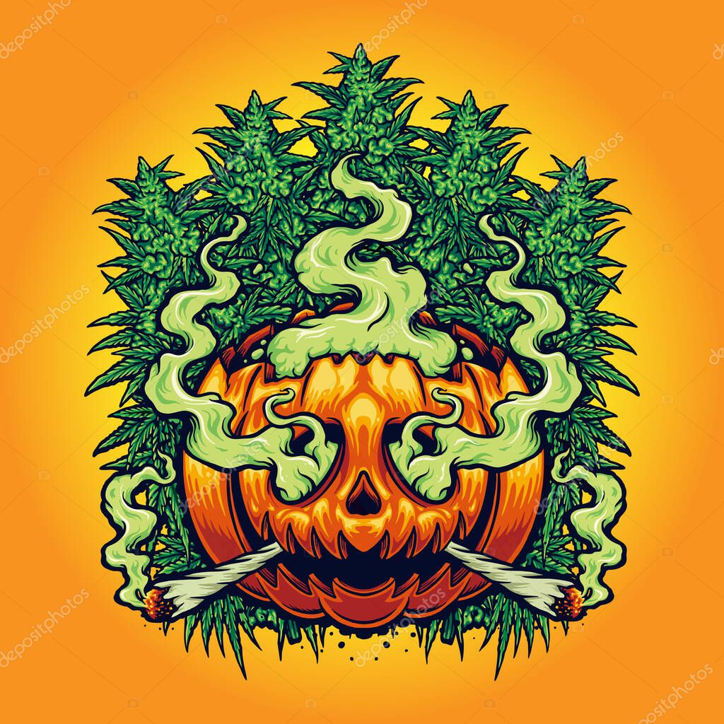 Halloween Jack O Lantern Cannabis Background Vector illustrations for your work Logo, mascot merchandise t-shirt, stickers and Label designs, poster, greeting cards advertising business company or brands.