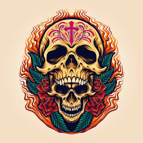 Sugar Skull Dia Los Muertos Mexicantattoo Vector Illustration Your Work — 스톡 벡터